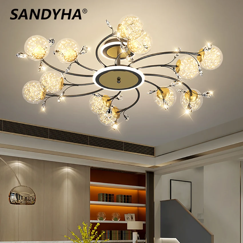 

SANDYHA Nordic G9 Led Ceiling Lights For Dining Room Bedroom Living Room Decoration Glass Ball Crystal Led Hanging Lamp Lighting