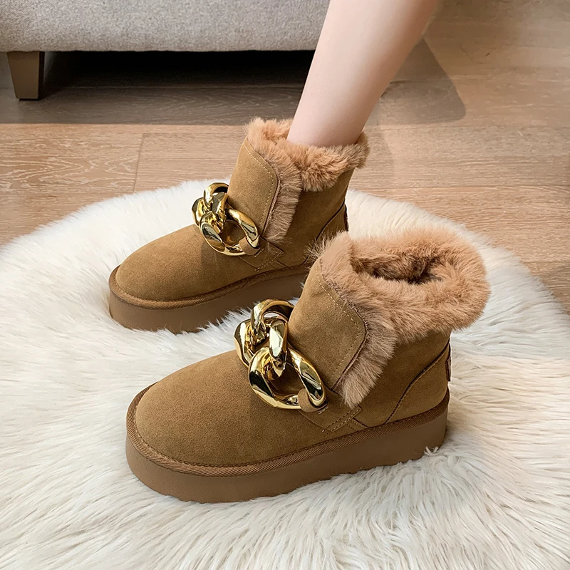 Fur Snow Boots Women Slip-on Plush Ankle Booties Ladies Luxury Platform Bootins With Metal Buckle Female Winter Designer Shoes
Fur Snow Boots Women Slip-on Plush Ankle Booties Ladies Luxury Platform Bootins With Metal Buckle Female Winter Designer Shoes