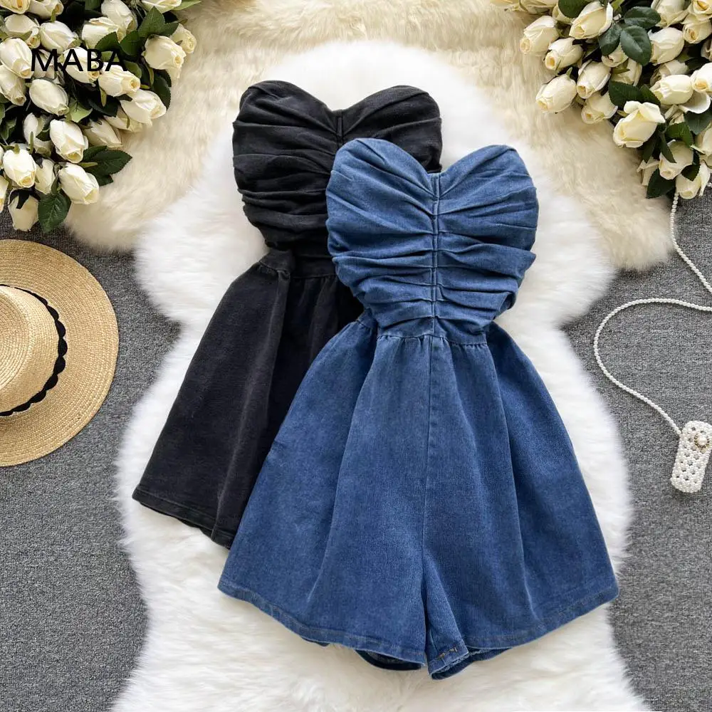 2022 Women Summer Off Shoulder Denim Playsets Sexy Strapless Slim High Waist Folds Streetwear Jumpsuits
2022 Women Summer Off Shoulder Denim Playsets Sexy Strapless Slim High Waist Folds Streetwear Jumpsuits
