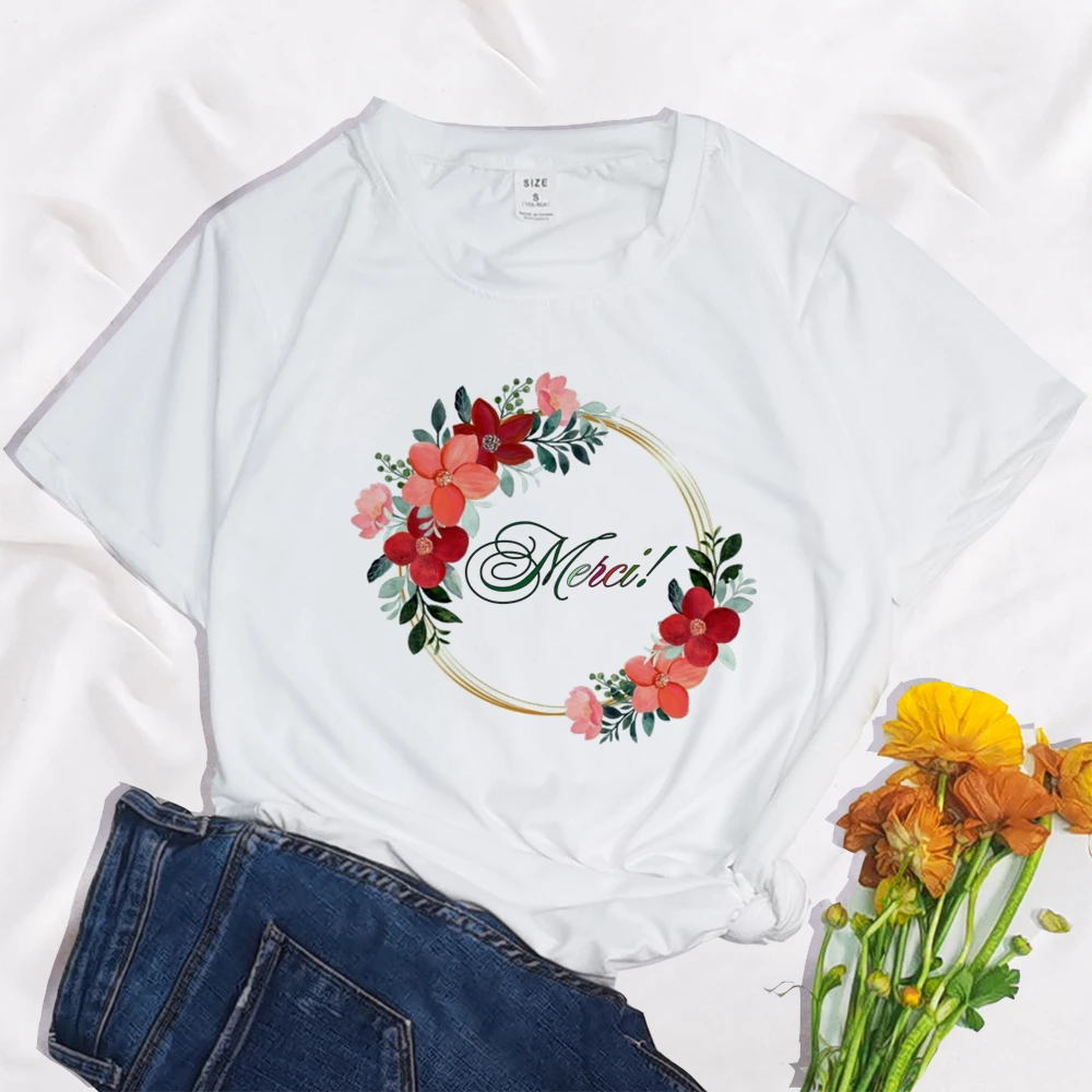 

Watercolor Flower Graphic Fashion Mujer Camisetas White Top T Shirts Aesthetics Graphic Short Sleeve t-shirt Polyester T-shirt