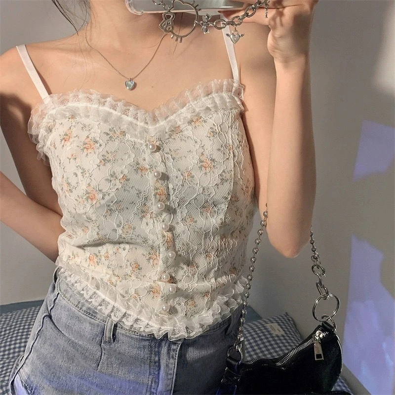Girl Summer Flower Print Lace Cami Crop Tank Top Camisole Women's Tube Top Sexy Elegant Slim Short Tanks Vest Fashion Streetwear
Girl Summer Flower Print Lace Cami Crop Tank Top Camisole Women's Tube Top Sexy Elegant Slim Short Tanks Vest Fashion Streetwear