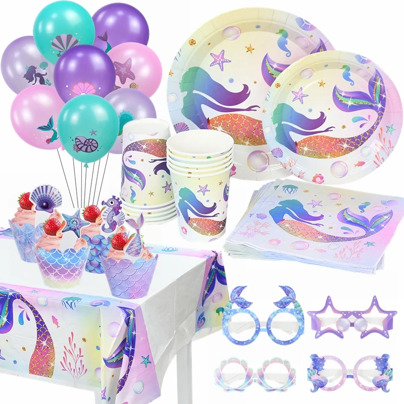 Mermaid Party Disposable Tableware Set Under The Sea Little Mermaid Party Girls Happy Birthday Baby Shower Balloon Decorations 7
Mermaid Party Disposable Tableware Set Under The Sea Little Mermaid Party Girls Happy Birthday Baby Shower Balloon Decorations 7