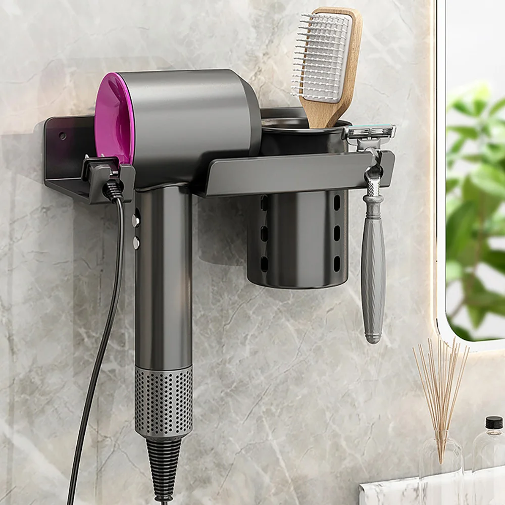 

Hair Stainless Bathroom Straightener Steel Razor With Holder Box Organizer Wall Hairdryer Mounted Storage Stand Holder Dryer