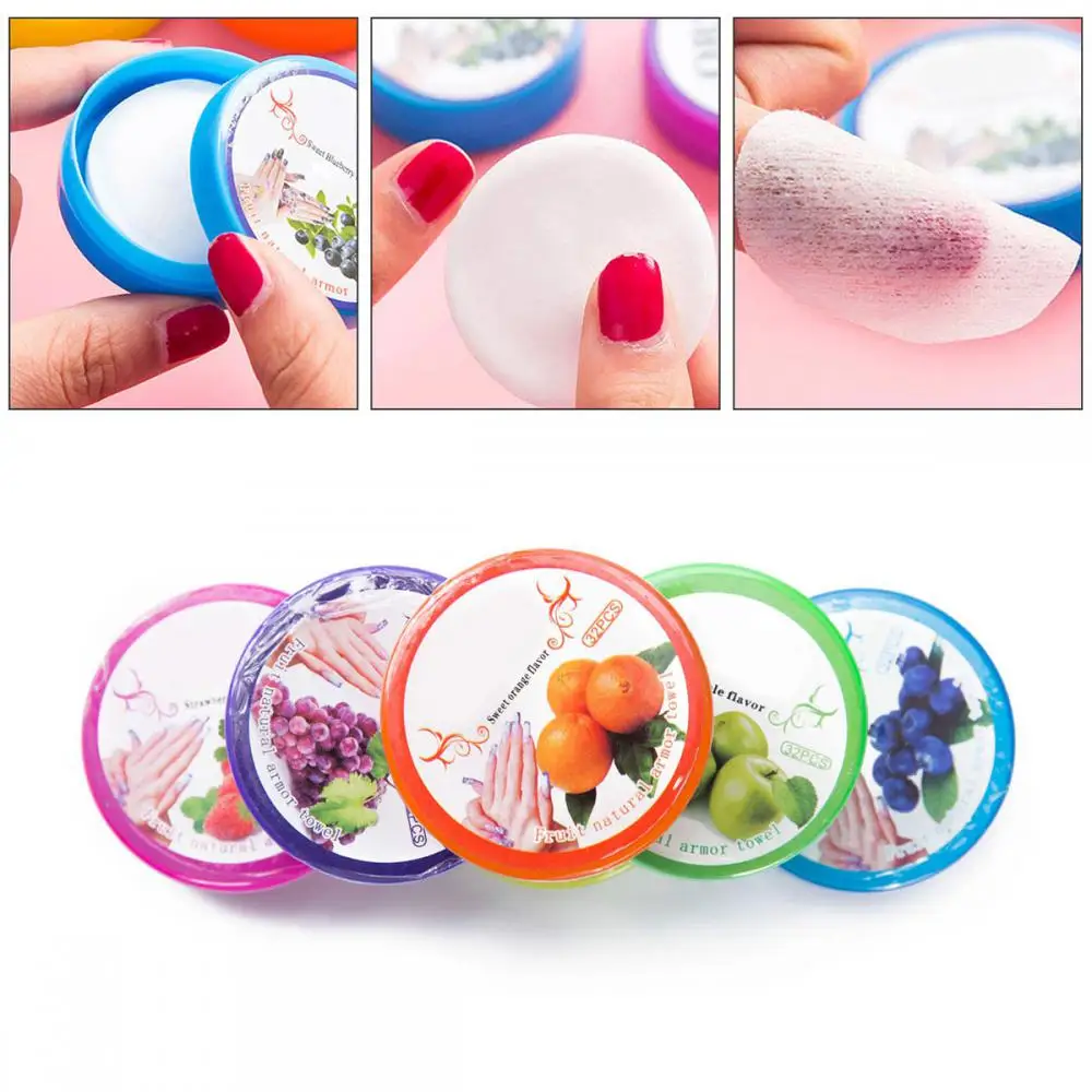 

32/64pads Nail Polish Remover Jar Fruit Scented Flavor Wraps Paper Cloth Towel Wet Wipes Nail Art Vanish Removal Nail Art Tools