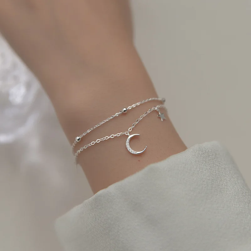 925 Sterling Silver Double Layers Crystal Star Moon Charm Bracelets For Women Fashion Elegant Wedding Party Jewelry Gift sl524
925 Sterling Silver Double Layers Crystal Star Moon Charm Bracelets For Women Fashion Elegant Wedding Party Jewelry Gift sl524