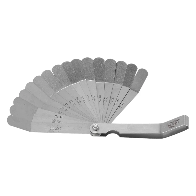 Feeler Gauge Metric 0.127-0.508Mm 0.005-0.020 Inch Valve Offset Feeler Gauge High Strength 16 Blade Easy To Use Durable
Feeler Gauge Metric 0.127-0.508Mm 0.005-0.020 Inch Valve Offset Feeler Gauge High Strength 16 Blade Easy To Use Durable