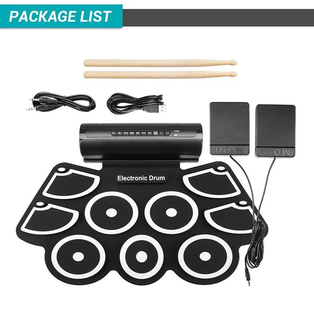 9 Pads Digital Electronic Drum USB Roll Up Silicone Drum Set With Drumsticks Foot Pedals Portable Foldable Silicone Drum
9 Pads Digital Electronic Drum USB Roll Up Silicone Drum Set With Drumsticks Foot Pedals Portable Foldable Silicone Drum
