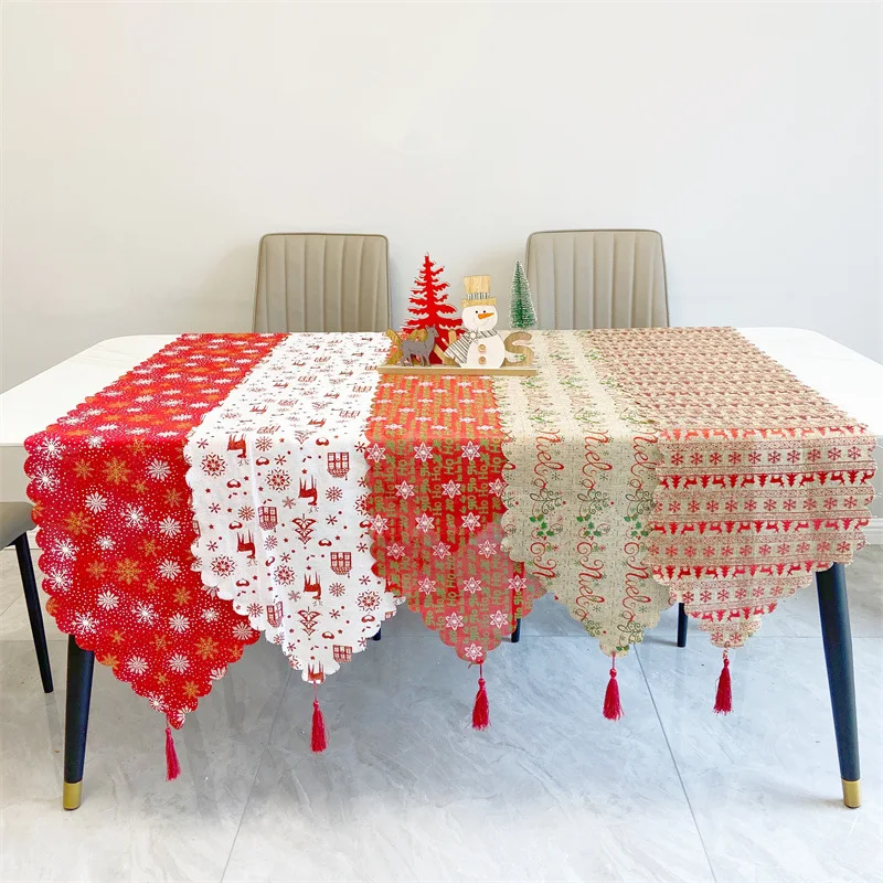 

Creative Christmas Decorations Linen Printed Christmas Table Flags Arrangement Tablecloth