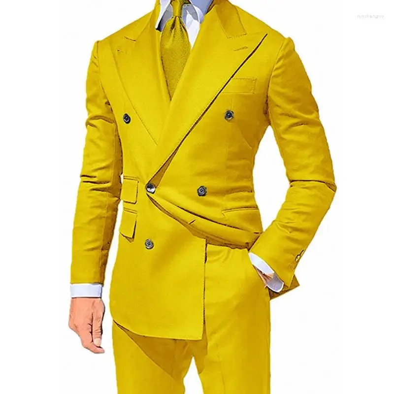 Men's Suits Yellow Double Breasted Slim Fit For Peaked Lapel Custom 2 Pcs Wedding Groom Tuxedos Male Fashion Jacket With Pants
Men's Suits Yellow Double Breasted Slim Fit For Peaked Lapel Custom 2 Pcs Wedding Groom Tuxedos Male Fashion Jacket With Pants