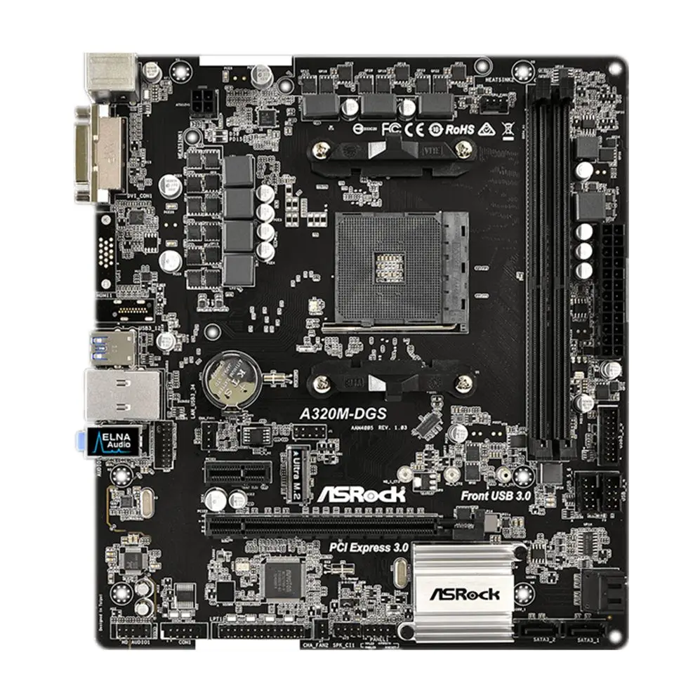 

Материнская плата AMD A320 A320M для процессора Ryzen 5 5600, ASROCK A320M-DGS AM4 DDR4 32 Гб M.2 4xSATA3 USB 3,1