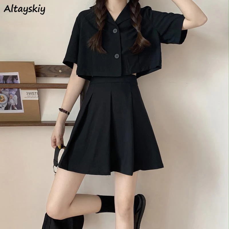 Two Pieces Women Sets Solid Clothes Crop Tops Short Sleeve High Waist Harajuku Preppy Sweet Mini Womens Femme Simple 2020 New
Two Pieces Women Sets Solid Clothes Crop Tops Short Sleeve High Waist Harajuku Preppy Sweet Mini Womens Femme Simple 2020 New