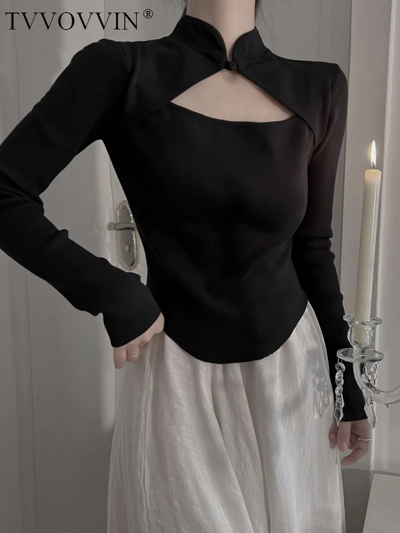 Chinese TVVOVVIN New Hollow Out Button Slim Short Black Knitted Top Autumn Solid Long Sleeve Sweater Sweet Tops 2023 P258
Chinese TVVOVVIN New Hollow Out Button Slim Short Black Knitted Top Autumn Solid Long Sleeve Sweater Sweet Tops 2023 P258