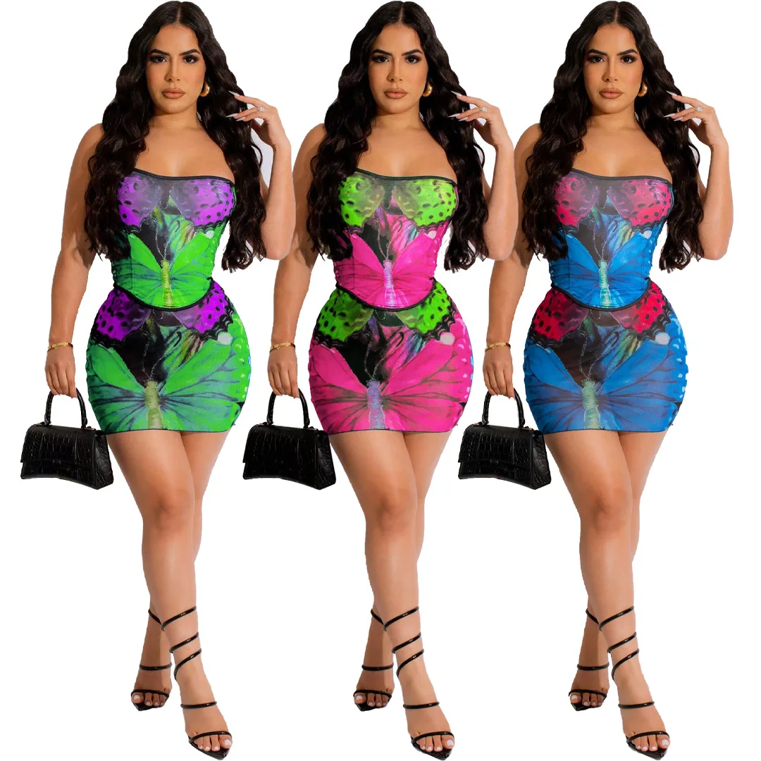 Butterfly Print Women Sexy Mesh Skirts Two Pieces Set Strapless Corset Top + Mini Short Skirt Y2K Streetwear Chic Summer Suits
Butterfly Print Women Sexy Mesh Skirts Two Pieces Set Strapless Corset Top + Mini Short Skirt Y2K Streetwear Chic Summer Suits