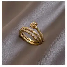 Korea New Fashion Jewelry Exquisite 14K Gold Plated AAA Zircon Ring Elegant Womens Opening Adjustable Wedding Gift