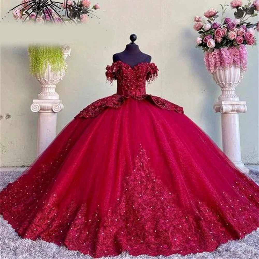 New Red Off The Shoulder Corset Ball Gown Quinceanera Dresses Beaded Appliques Formal Prom Birthday Gowns Princess Sweet 16 15
New Red Off The Shoulder Corset Ball Gown Quinceanera Dresses Beaded Appliques Formal Prom Birthday Gowns Princess Sweet 16 15