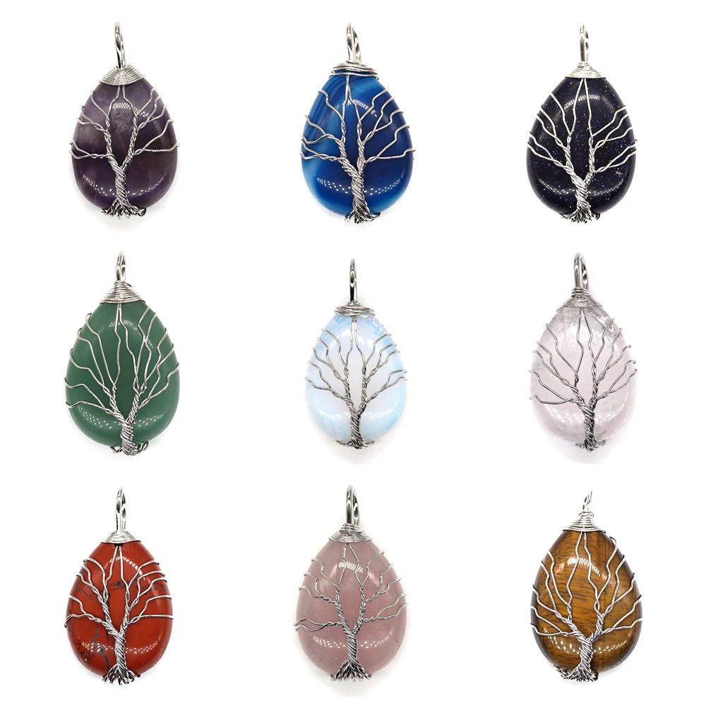 1PC Vintage Teardrop Natural Gemstones Healing Crystal Stone Necklace Wire Wrapped Tree of Life Chakra Pendant for Women Gifts
1PC Vintage Teardrop Natural Gemstones Healing Crystal Stone Necklace Wire Wrapped Tree of Life Chakra Pendant for Women Gifts