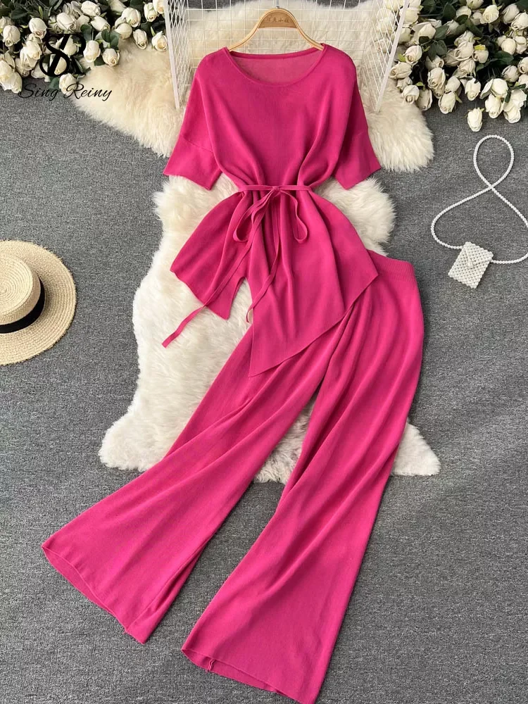 SINGREINY Knit Elegant Women Summer Set 2022 Vacation Sashes Temperament Long Pants Ladies Elastic Waist Fashion Two Piece Sets
SINGREINY Knit Elegant Women Summer Set 2022 Vacation Sashes Temperament Long Pants Ladies Elastic Waist Fashion Two Piece Sets