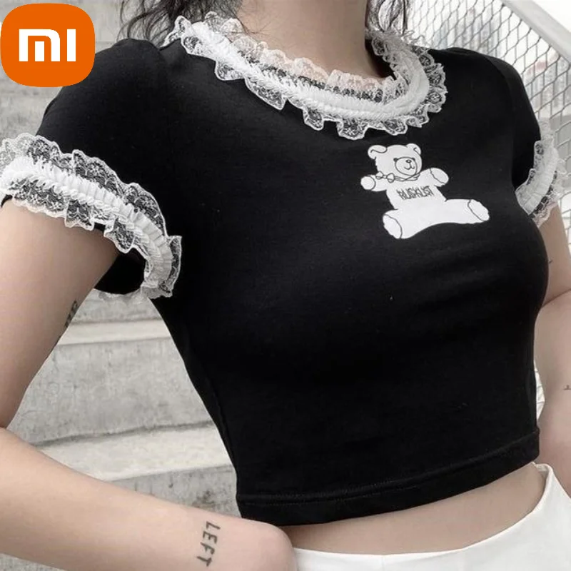 Xiaomi Goth T-shirts Fashion Kpop Cartoon Bear Print Graphic T Shirt Summer E Girl Sexy Lace Crop Top Gothic Tee Women Clothing
Xiaomi Goth T-shirts Fashion Kpop Cartoon Bear Print Graphic T Shirt Summer E Girl Sexy Lace Crop Top Gothic Tee Women Clothing
