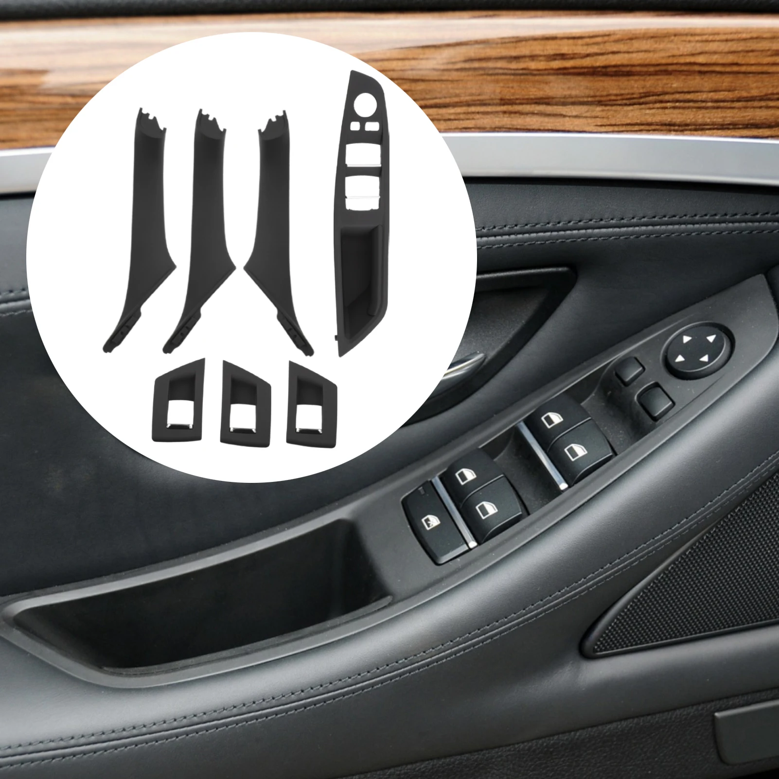 5 Series Inner Door handle + Window Switch Armrest Cover (7-pieces set Black) For BMW 5 Series F10 F11 2010-2016
5 Series Inner Door handle + Window Switch Armrest Cover (7-pieces set Black) For BMW 5 Series F10 F11 2010-2016