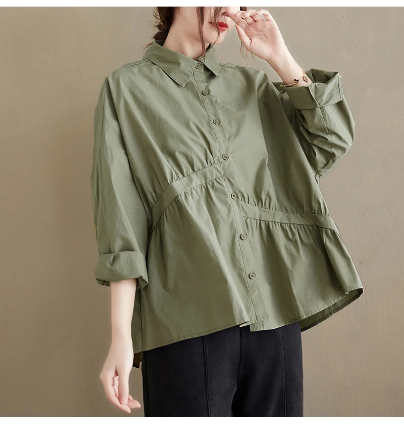SuperAen 2022 Spring New Plus Size Solid Pleated Slim Shirt Full All Match Loose Casual Women Tops
SuperAen 2022 Spring New Plus Size Solid Pleated Slim Shirt Full All Match Loose Casual Women Tops