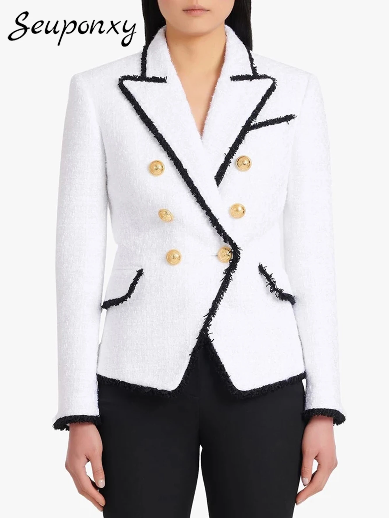 High Quality 2022 New Fashion Contrast Color Tweed Slim Jacket Women's 2022 Fall Sexy Lapel Long Sleeve Double Breasted Blazer
High Quality 2022 New Fashion Contrast Color Tweed Slim Jacket Women's 2022 Fall Sexy Lapel Long Sleeve Double Breasted Blazer