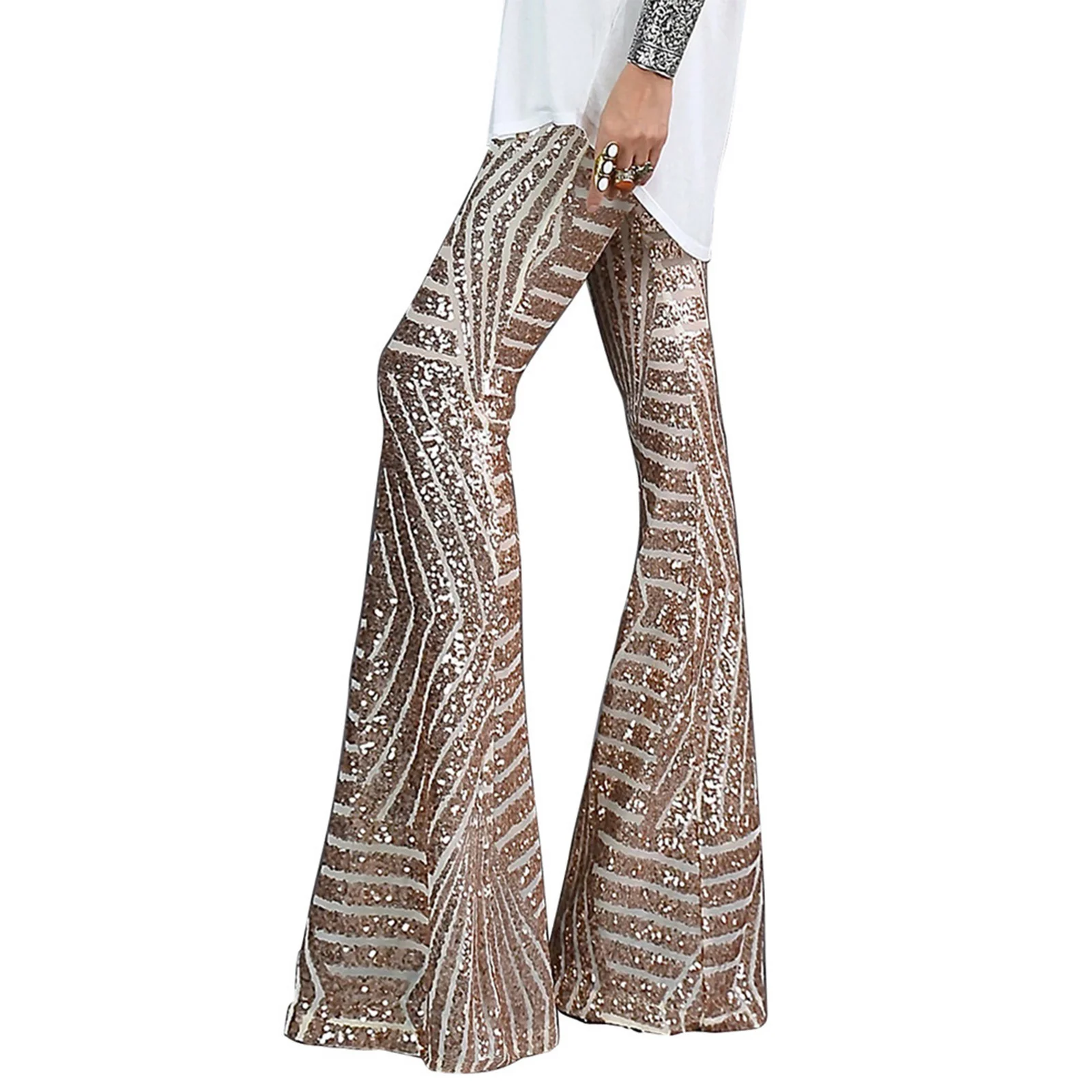 

Hot sell sexy pants,Women Loose Wide-leg Pants Adults Casual High-waisted Sequin Trousers Black / Apricot / Brown / Red Blue