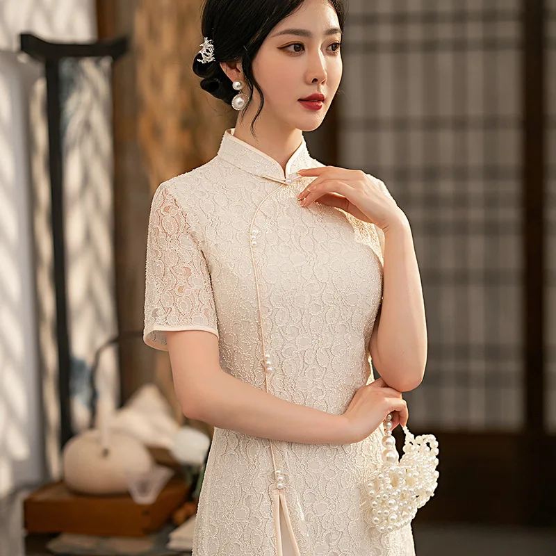 Improved Traditional Style Aodai Cheongsam Chinese Retro Daily Slim Dress Full Slip Lace Qipao Dresses For Women Vestidos 
Improved Traditional Style Aodai Cheongsam Chinese Retro Daily Slim Dress Full Slip Lace Qipao Dresses For Women Vestidos