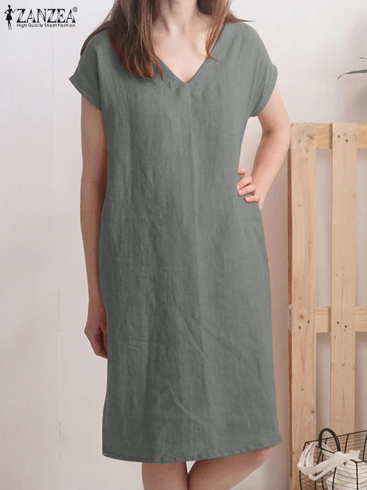 ZANZEA Office OL Vintage Casual Holiday Beach Dress Summer Women Fashion Vestido Short Sleeve V-Neck Solid Color Sundress Femme
ZANZEA Office OL Vintage Casual Holiday Beach Dress Summer Women Fashion Vestido Short Sleeve V-Neck Solid Color Sundress Femme