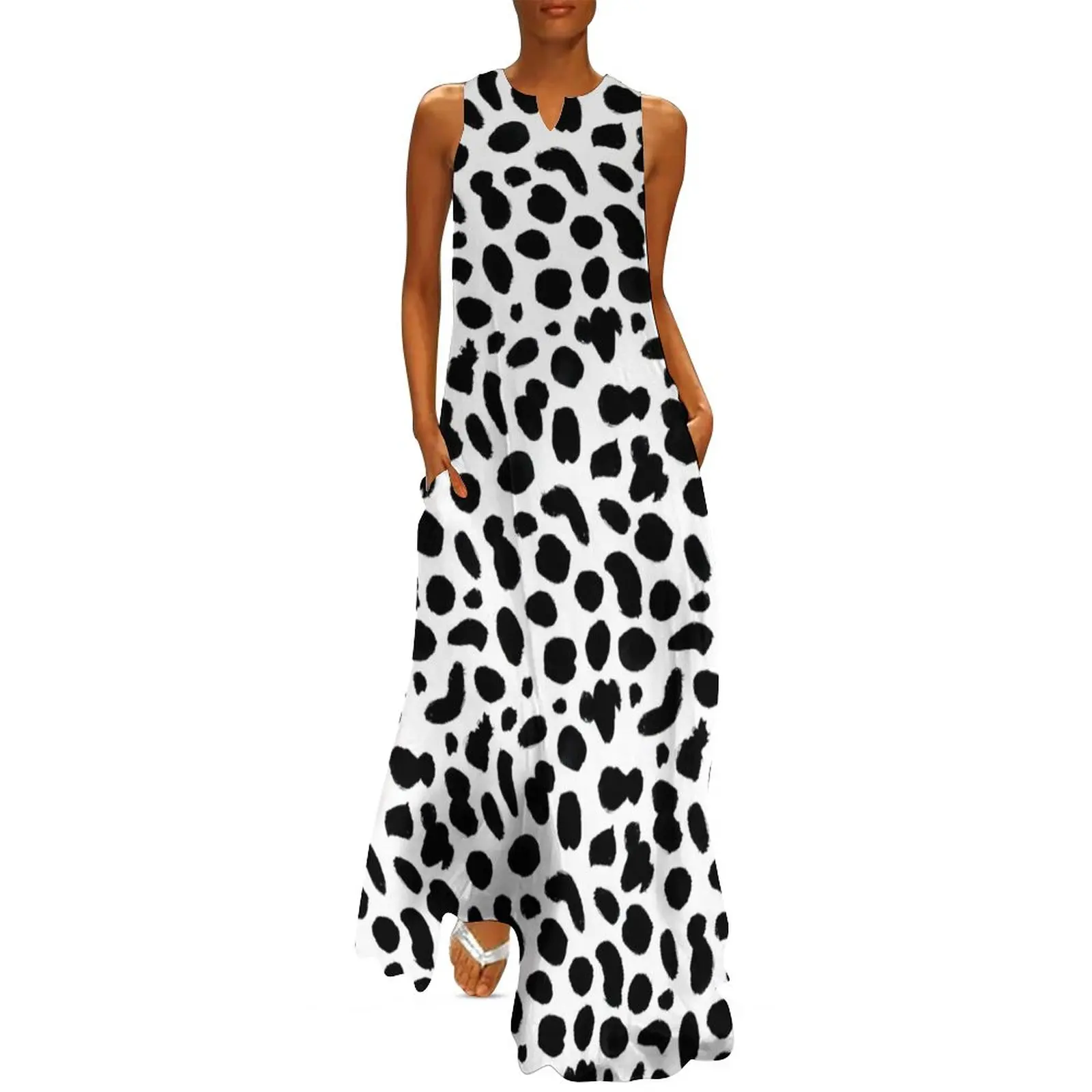 Dalmatian Print Dress Black and White Spots Vintage Maxi Dress Sleeveless Trendy Casual Long Dresses Streetwear Oversize Clothes
Dalmatian Print Dress Black and White Spots Vintage Maxi Dress Sleeveless Trendy Casual Long Dresses Streetwear Oversize Clothes