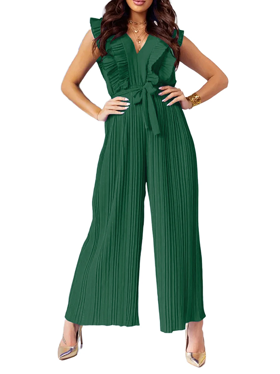Women s V Neck Sleeveless Jumpsuit Solid Color Ruffle Pleated Wide Leg Bodysuit High Waist Rompers Dressy Playsuit
Women s V Neck Sleeveless Jumpsuit Solid Color Ruffle Pleated Wide Leg Bodysuit High Waist Rompers Dressy Playsuit
