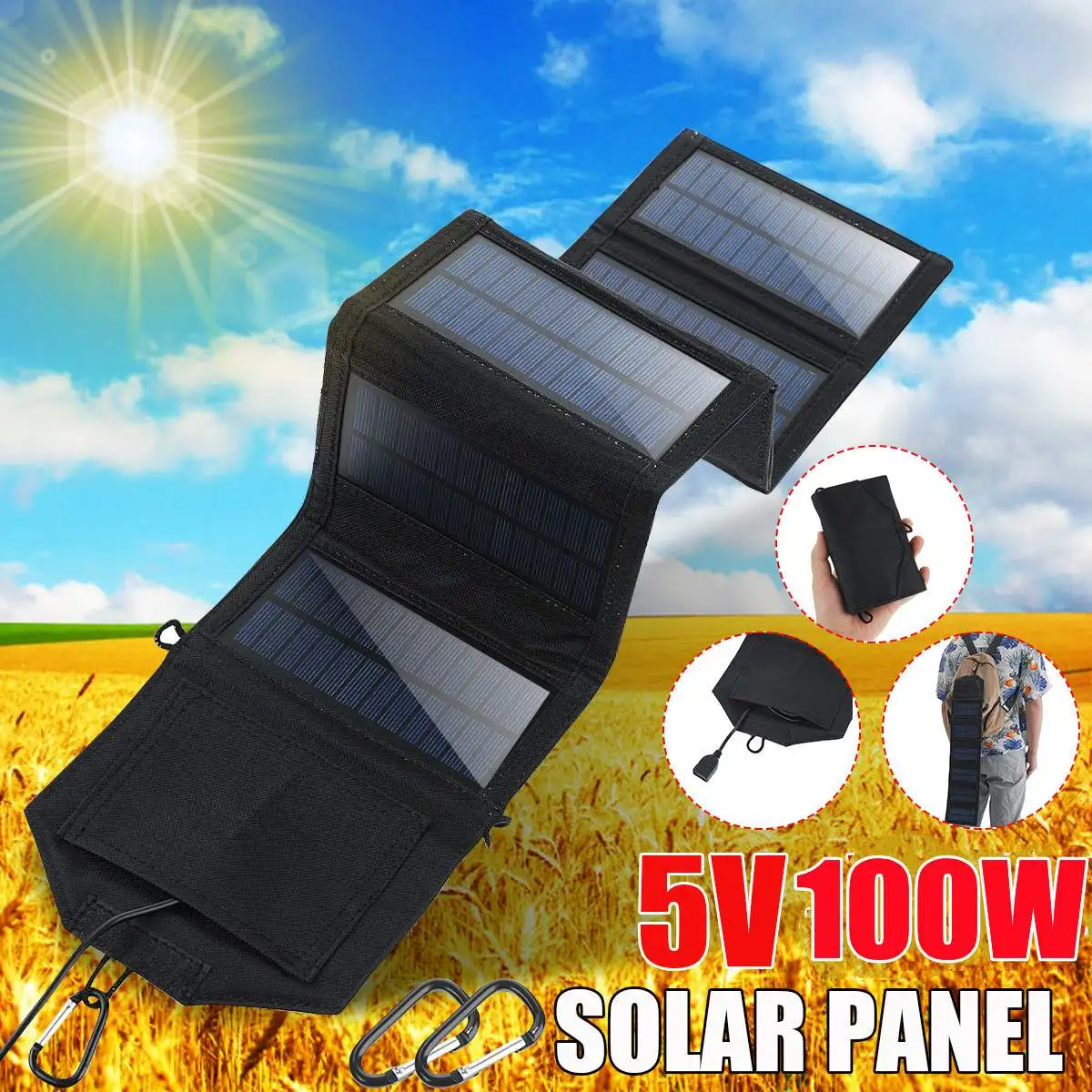 100W Foldable Solar Panel 5V USB Flexible Small Waterproof Folding Portable Solar Panels Cells For Smartphone Battery Charger
100W Foldable Solar Panel 5V USB Flexible Small Waterproof Folding Portable Solar Panels Cells For Smartphone Battery Charger