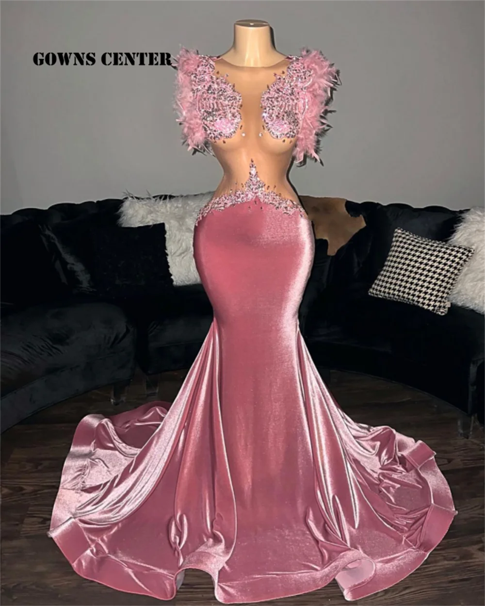 Sexy Mermaid Prom Dresses For Black Girls Feathers Birthday Party Dress Velvet Weddding Gowns Beaded Graduations Gown vestidos
Sexy Mermaid Prom Dresses For Black Girls Feathers Birthday Party Dress Velvet Weddding Gowns Beaded Graduations Gown vestidos