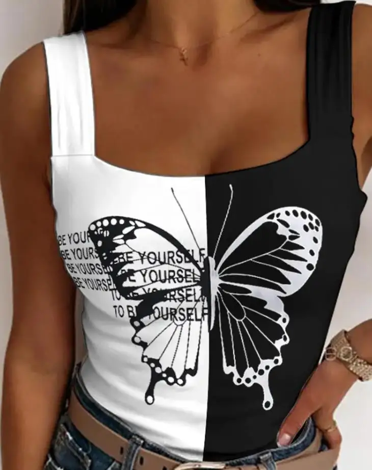 Tank Top Women Summer Butterfly Letter Print Colorblock Sexy Sleeveless Vest Fashion Cami Top Chic Daily Club Streetwear
Tank Top Women Summer Butterfly Letter Print Colorblock Sexy Sleeveless Vest Fashion Cami Top Chic Daily Club Streetwear