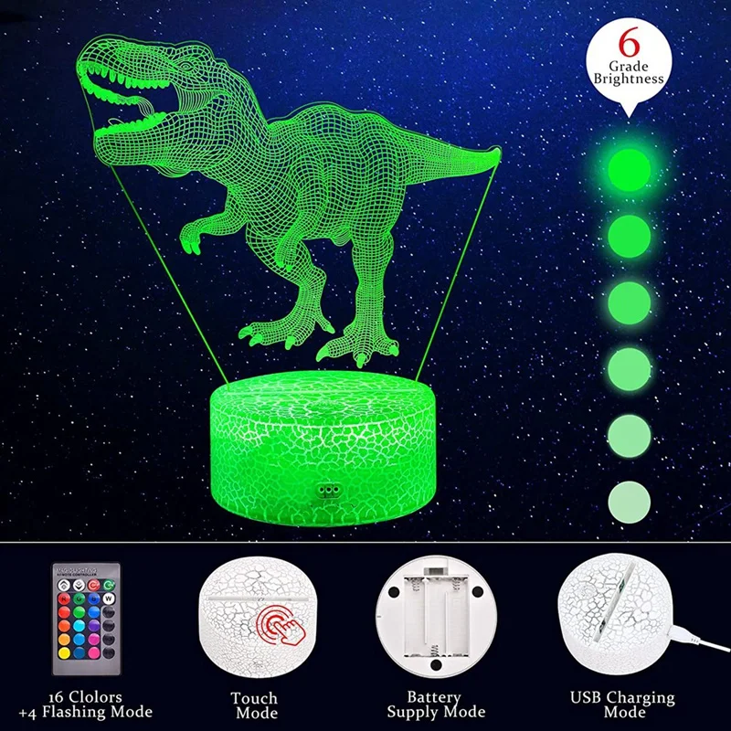 AT35 3D Night Light For Kids With Remote & Smart Press 7 Colors + 16 Colors Changing Dimmable Toys T Rex 3D Bedside Lamp
AT35 3D Night Light For Kids With Remote & Smart Press 7 Colors + 16 Colors Changing Dimmable Toys T Rex 3D Bedside Lamp
