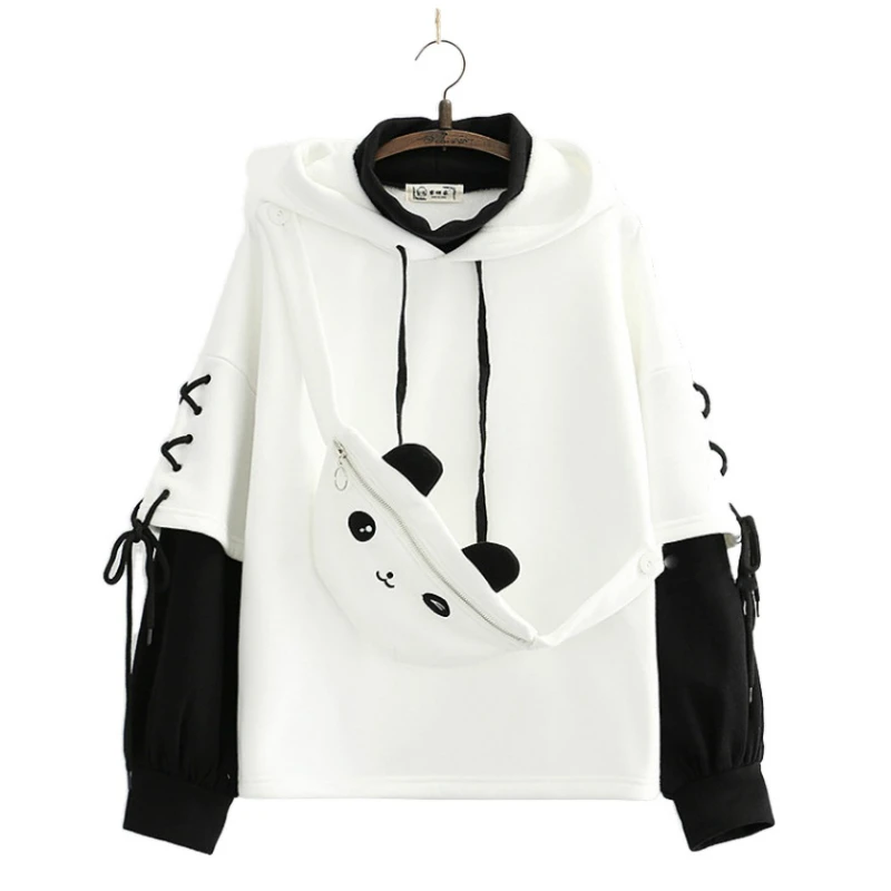 Winter Fleece Hoodies Women Cartoon Panda Print Pocket Patchwork Hooded Sweatshirts Long Sleeve Lace Up Pullover Tracksuits
Winter Fleece Hoodies Women Cartoon Panda Print Pocket Patchwork Hooded Sweatshirts Long Sleeve Lace Up Pullover Tracksuits