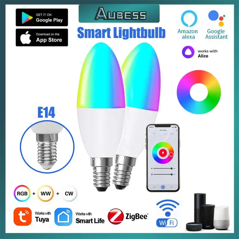 TUYA Zigbee Smart Lightbulb E14 RGB+CCT 100-240V 5W Dimmable LED Light Bulb Voice Control Alexa Google Home Yandex Alice
TUYA Zigbee Smart Lightbulb E14 RGB+CCT 100-240V 5W Dimmable LED Light Bulb Voice Control Alexa Google Home Yandex Alice