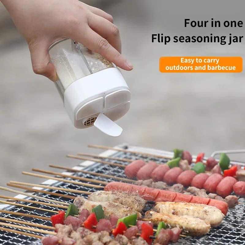 4-in-1 flip-top seasoning jar portable outdoor barbecue seasoning jar four compartments non-stringing transparent seasoning box
4-in-1 flip-top seasoning jar portable outdoor barbecue seasoning jar four compartments non-stringing transparent seasoning box