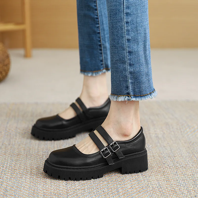 New women's shoes 2022 soft leather thick-soled double belt buckle leather shoes women wear outside 296
New women's shoes 2022 soft leather thick-soled double belt buckle leather shoes women wear outside 296