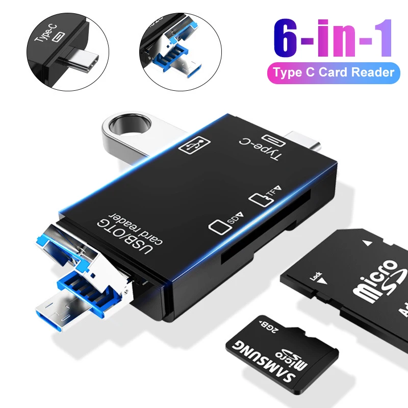 

OTG SD Card Reader Flash Drive Smart Memory Card Reader 6 in 1 Type C Cardreader Type C Adapter USB2.0 TF Card Adapter Micro
