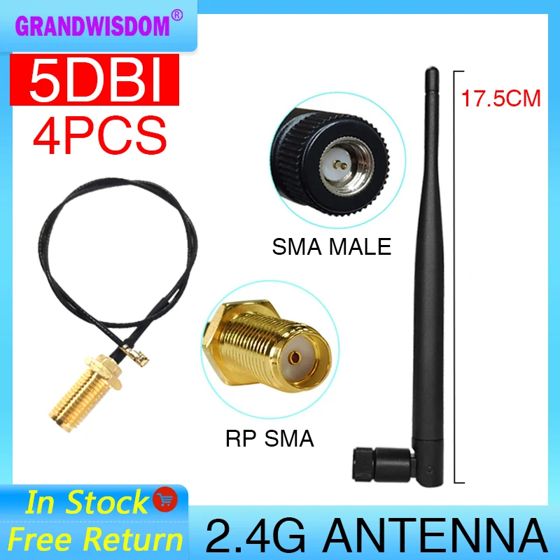 GRANDWISDOM 4pcs 2.4G antenna 5dbi sma male wlan wifi 2.4ghz antene IPX ipex 1 SMA female pigtail Extension Cable iot antena
GRANDWISDOM 4pcs 2.4G antenna 5dbi sma male wlan wifi 2.4ghz antene IPX ipex 1 SMA female pigtail Extension Cable iot antena