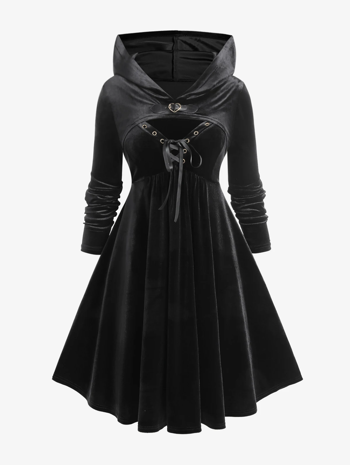

Plus Size Lace-up Grommets Velvet Cami Dress And Hooded Cropped Top Women Winter Vestidos Black Dresses Robe Two Pieces