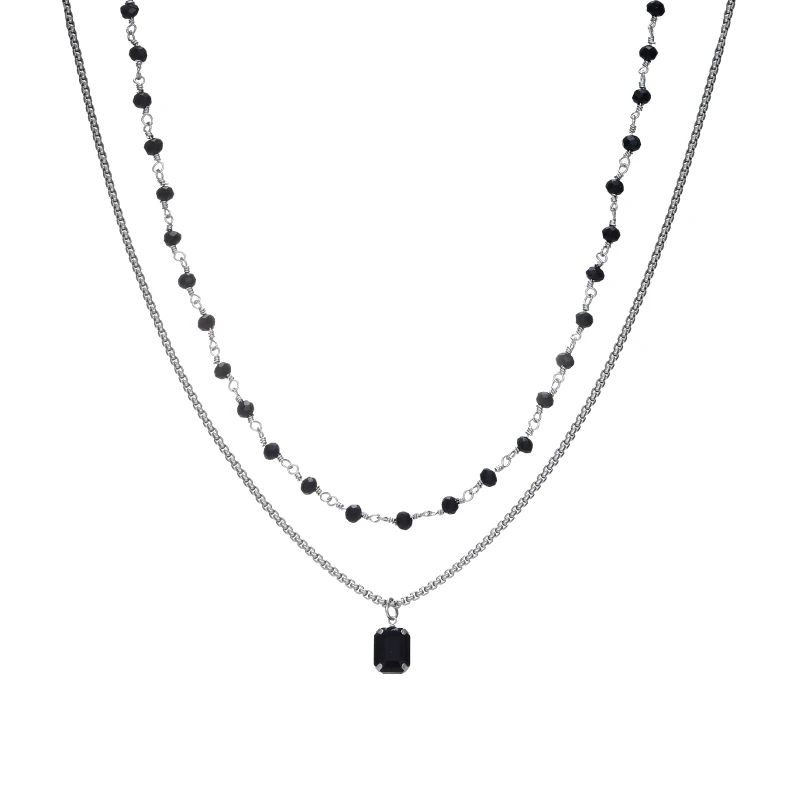 

Original New Double Layer Black Pearl Black Gem Layered Necklace with Cool Style Collar Chain Personalized T-shirt Chain