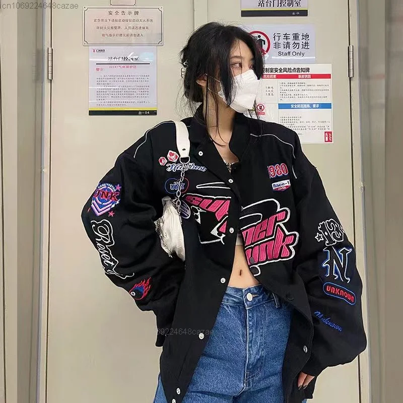 Harajuku Versatile Y2k Bomber Jacket Racing Women Bomber Coat Letter Embroidery Printed Outerwear Korean Vintage Spring Clothing
Harajuku Versatile Y2k Bomber Jacket Racing Women Bomber Coat Letter Embroidery Printed Outerwear Korean Vintage Spring Clothing