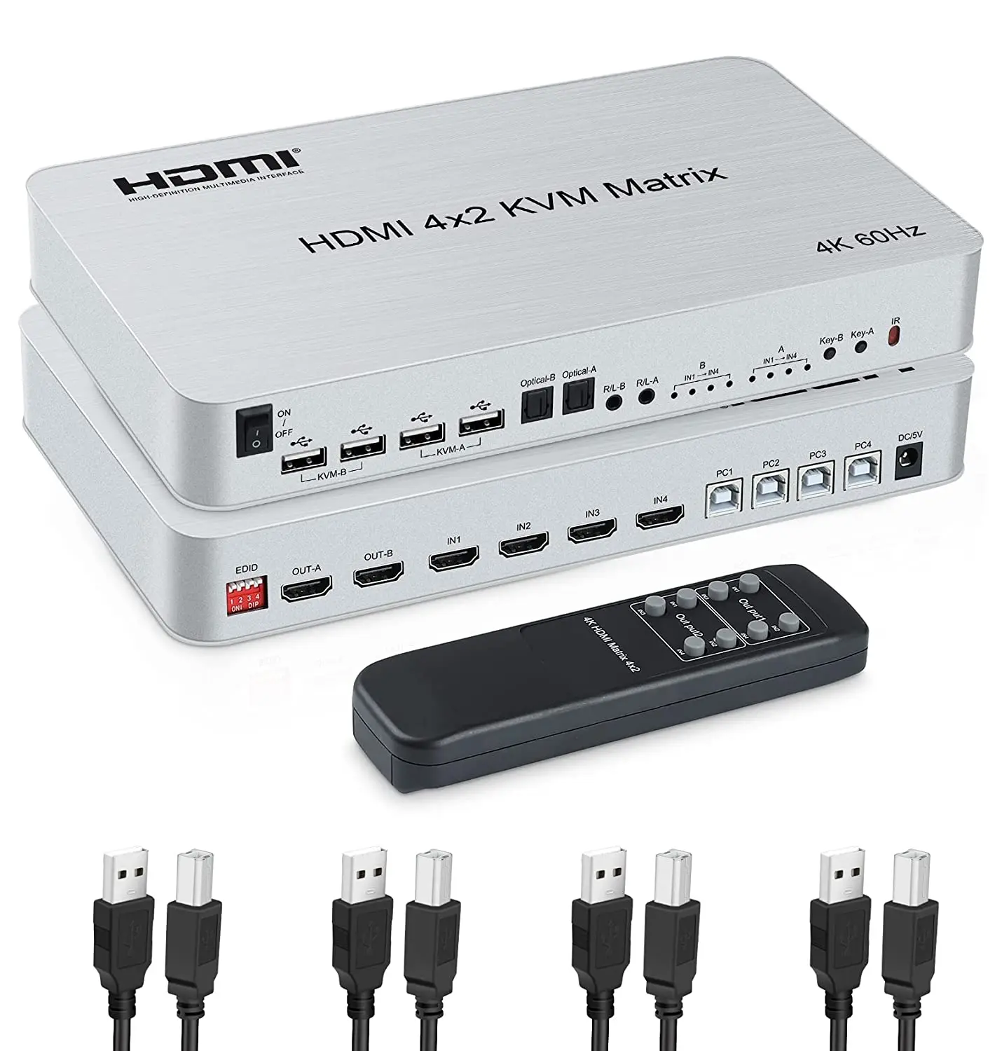 Dual Monitor HDMI KVM Matrix 4x2 USB HDMI KVM Switcher 4 in 2 out for 4 PC Share Keyboard Mouse Support USB Flash Drive Printer
Dual Monitor HDMI KVM Matrix 4x2 USB HDMI KVM Switcher 4 in 2 out for 4 PC Share Keyboard Mouse Support USB Flash Drive Printer