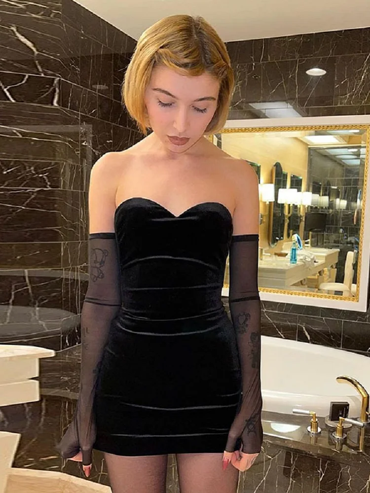Fashion Sexy Party Beach Birthday Black Strapless Dress Women New Simple Slim Removable Mesh sleeves Female Dress
Fashion Sexy Party Beach Birthday Black Strapless Dress Women New Simple Slim Removable Mesh sleeves Female Dress