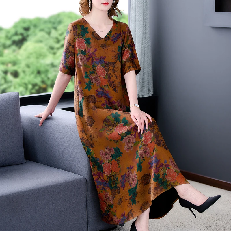 Summer Floral Natural Silk Loose Midi Dress Women Korean Vintage Casual Night Dress 2022 New Elegant Bodycon Office Lady Dress
Summer Floral Natural Silk Loose Midi Dress Women Korean Vintage Casual Night Dress 2022 New Elegant Bodycon Office Lady Dress