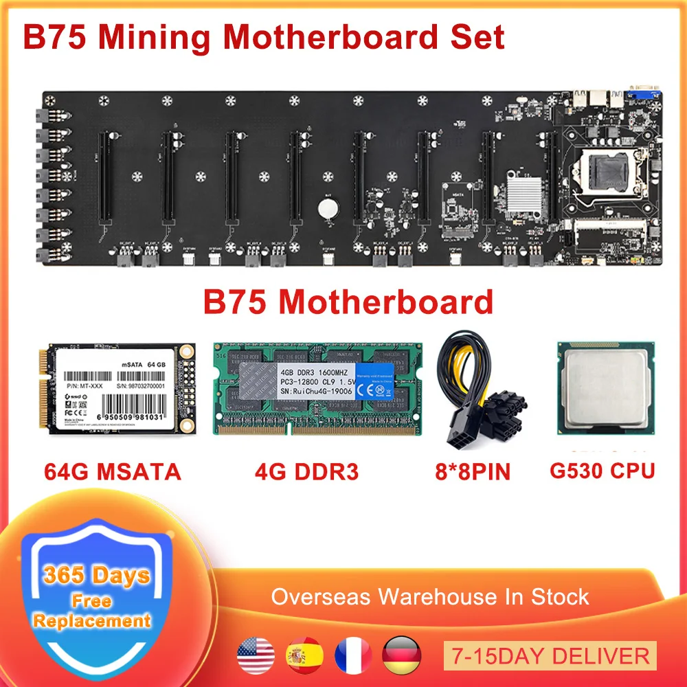 ETH B75 Mining Motherboard 8 PCIE 16X Graphics Card GPU Slot LGA 1155 CPU SATA USB3.0 Support VGA ETC BTC Zec Bitcoin Miner Rig
ETH B75 Mining Motherboard 8 PCIE 16X Graphics Card GPU Slot LGA 1155 CPU SATA USB3.0 Support VGA ETC BTC Zec Bitcoin Miner Rig