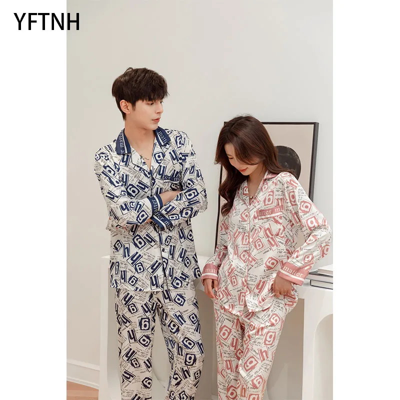 YFTNH Boutique Womens Mens Pajamas Sets Matching Couple Outfits Sleepwear Silk Long Sleeve Nightwear Letter Printing Homewear
YFTNH Boutique Womens Mens Pajamas Sets Matching Couple Outfits Sleepwear Silk Long Sleeve Nightwear Letter Printing Homewear