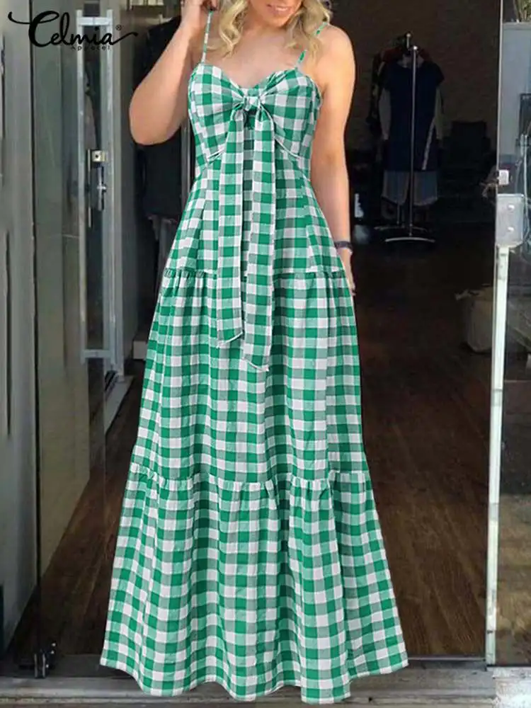 Celmia Women Bandage Knotted Pleated Sundress 2022 Holiday Bohemian Plaid Maxi Dress Sexy Spaghetti Strap Sleeveless Robe Longue
Celmia Women Bandage Knotted Pleated Sundress 2022 Holiday Bohemian Plaid Maxi Dress Sexy Spaghetti Strap Sleeveless Robe Longue