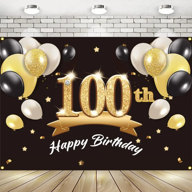 Happy 100th Birthday Banner Photography Backdrop 100 Birthday Party Decorations Supplies Black Gold Background Poster Photo
Happy 100th Birthday Banner Photography Backdrop 100 Birthday Party Decorations Supplies Black Gold Background Poster Photo
